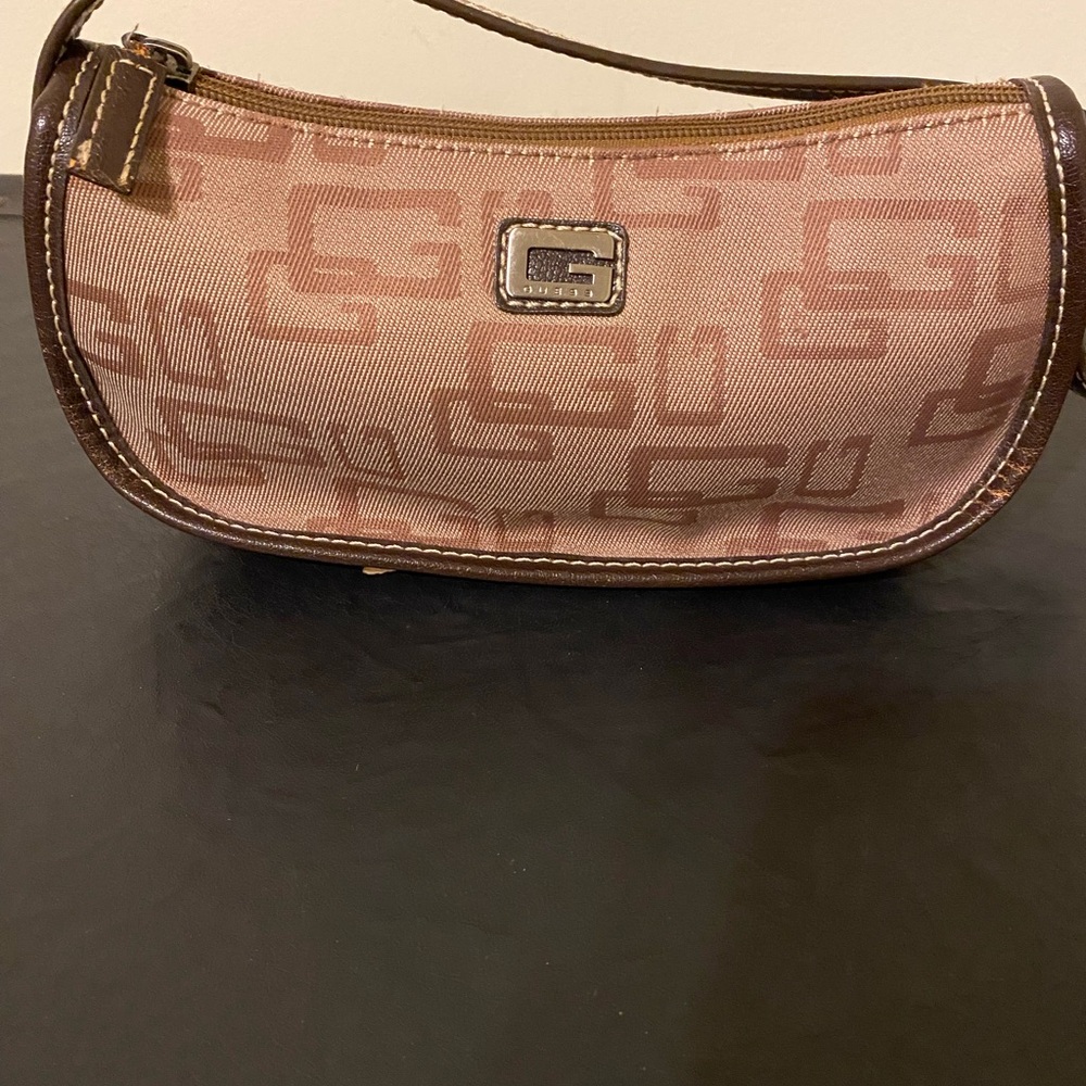 Guess Brown Logo Patterned Women's Small Strap Bag - image 1